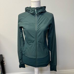 Lululemon Womens Stretch Slim Fit Hoodie In Flux Jacket Dark Fuel Green Size 8